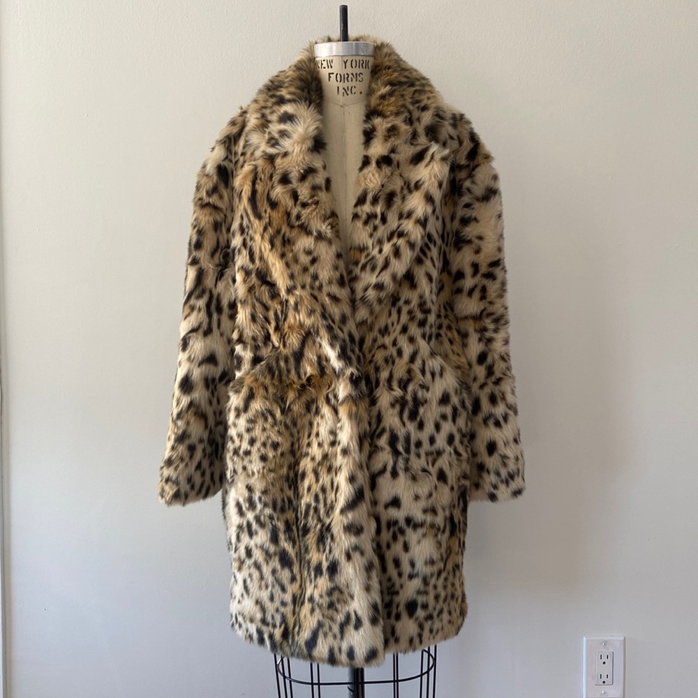 Zara Leopard Print Faux Fur Coat